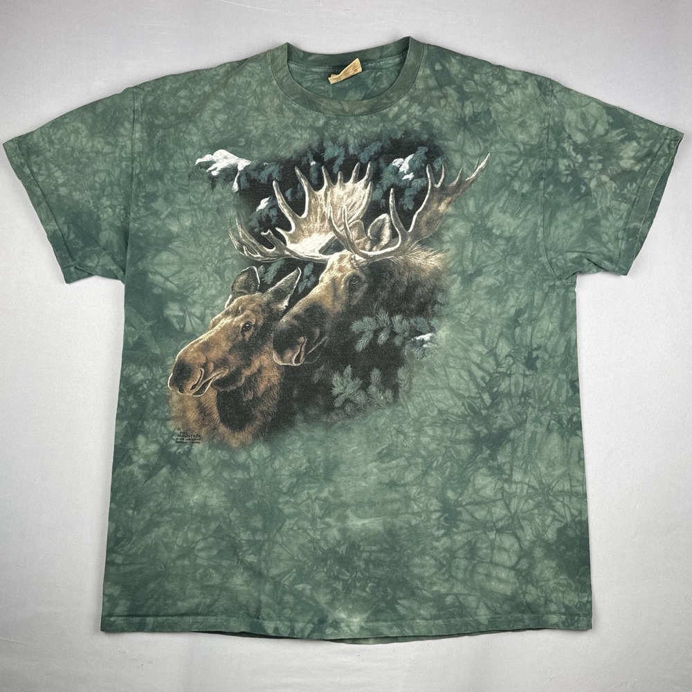 Vintage 90s The Mountain Moose Tie Dye T-Shirt Size XXL Wildlife Nature